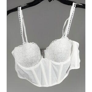 Auden Long Line Bra Small Sexy Lingerie Corset White Eyelet Dainty